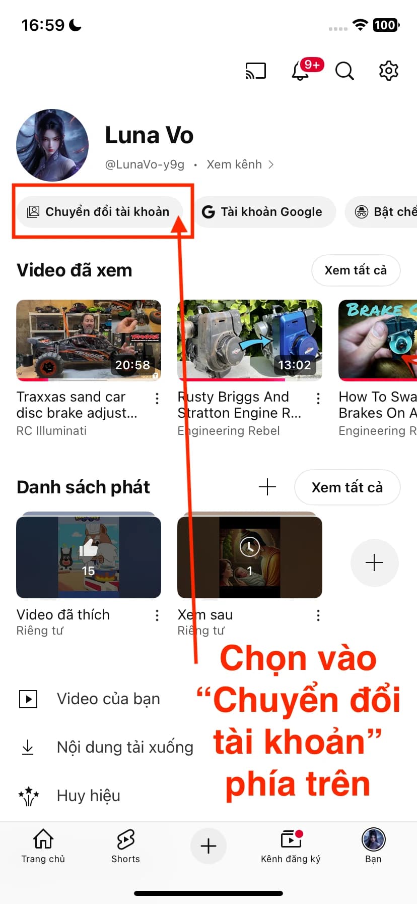 Chọn “Chuyển đổi tài khoản” ở phía trên.
