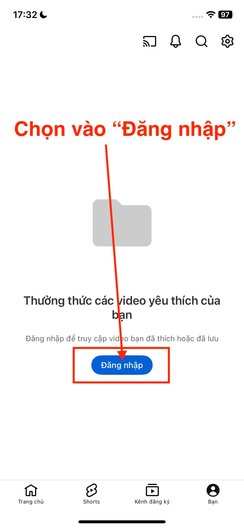 Chọn “Đăng nhập”, sau đó làm tiếp từ bước 5 của phần trên.